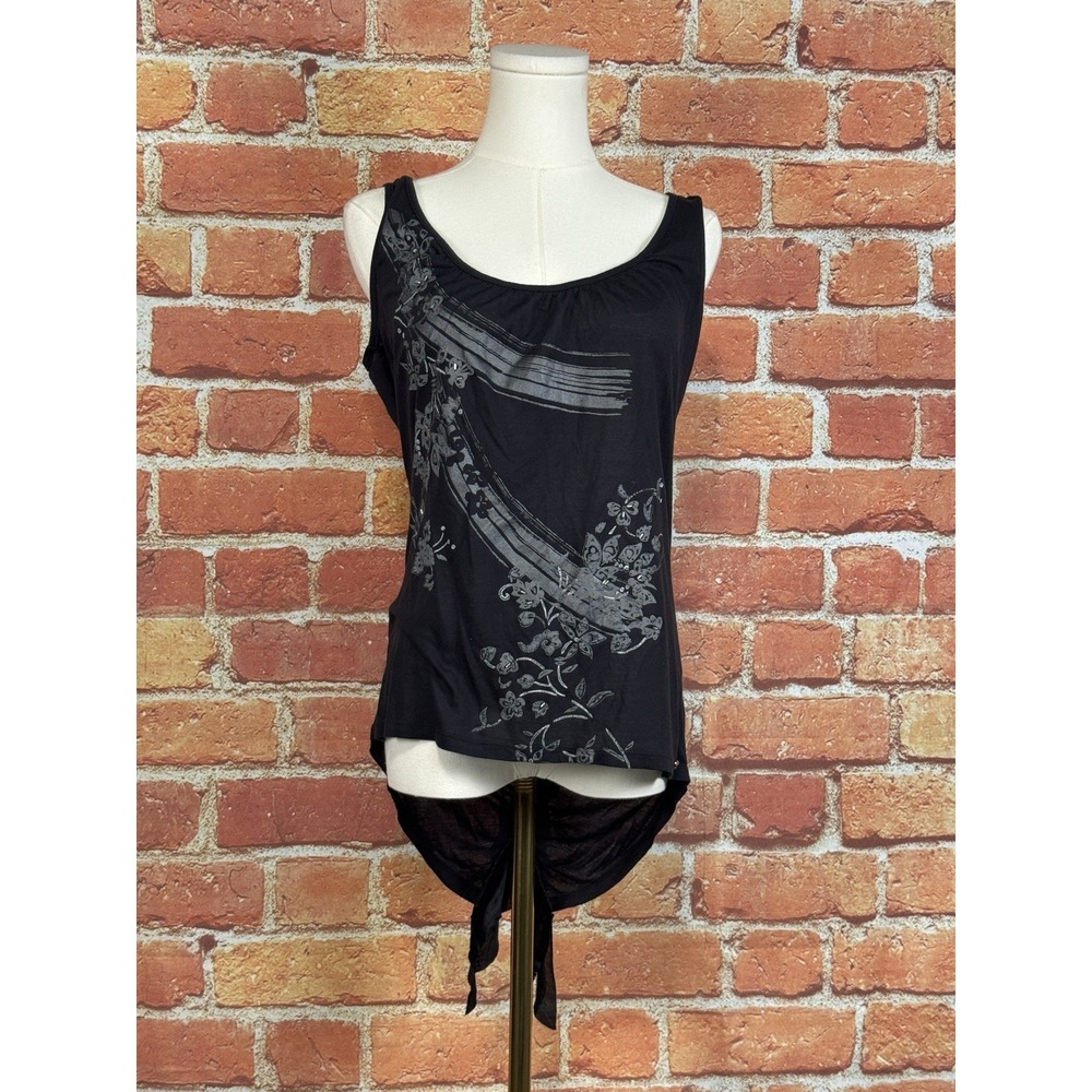 Ted Baker London Tank Top Womens 4‎ US 10 Tencel Silk Black Rock Open Back